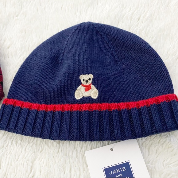 Janie & Jack Newsboy Plaid Hat and Bear Embroidered Beanie Bundle NWT 0-3 months - Picture 3 of 3